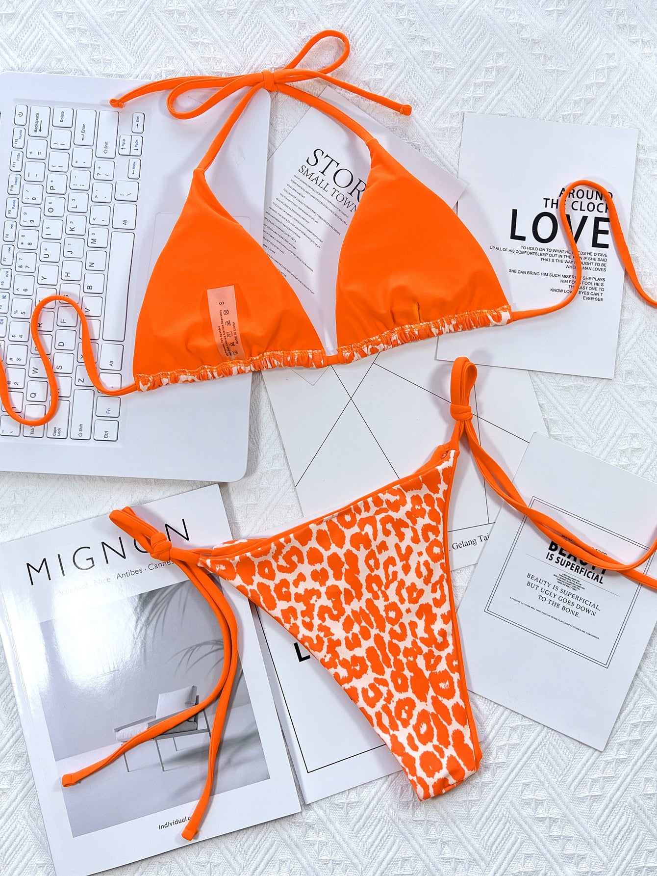 Leopard Print Halter Neck Tie Side Bikini Set - AllIn Computer
