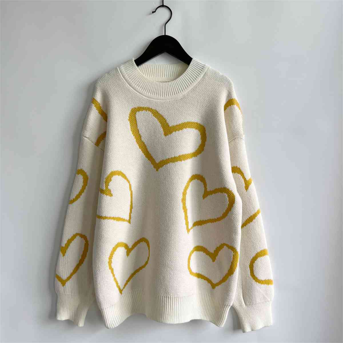 Heart Pattern Long Sleeve Sweater - AllIn Computer