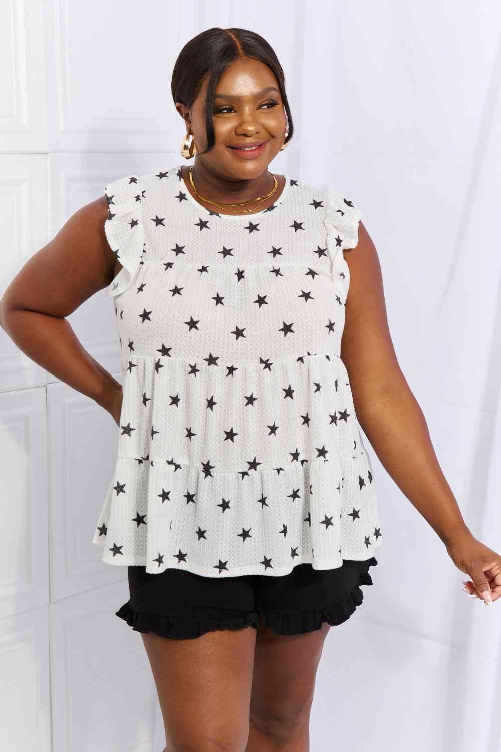 Heimish Shine Bright Full Size Butterfly Sleeve Star Print Top - AllIn Computer