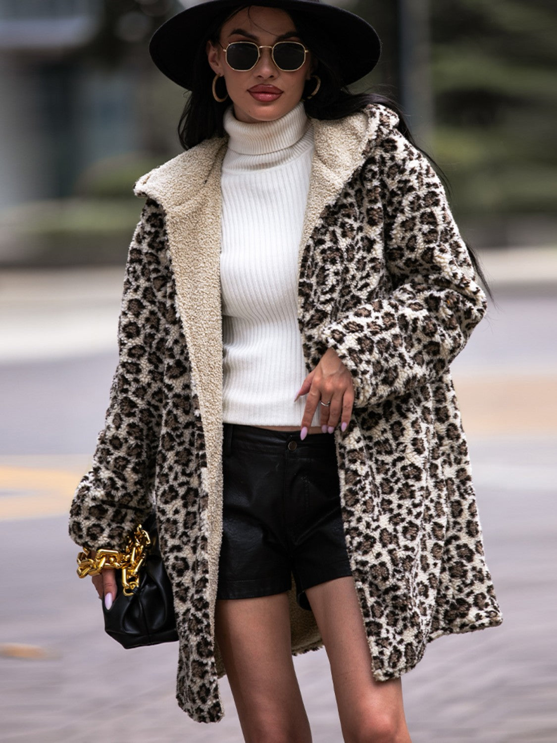 Leopard Hooded Coat with Pockets - AllIn Computer