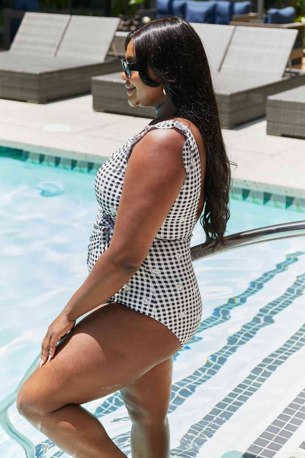Marina West Swim Full Size Float On Ruffle Faux Wrap One-Piece in Black - AllIn Computer