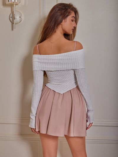 Off-Shoulder Ribbed Top and Mini Cami Dress Set - AllIn Computer