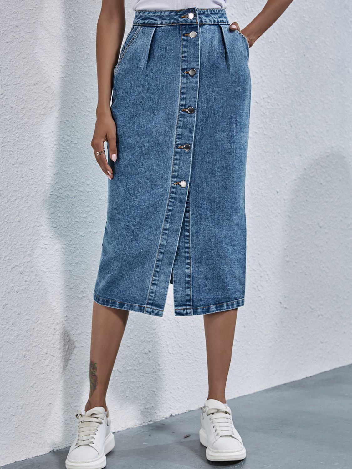 Button Down Denim Skirt - AllIn Computer