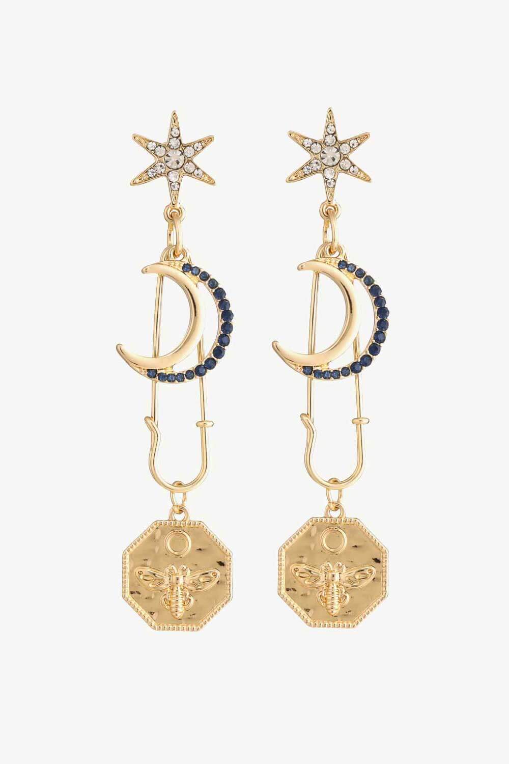 5-Pairs Wholesale Inlaid Rhinestone Moon and Star Drop Earrings - AllIn Computer