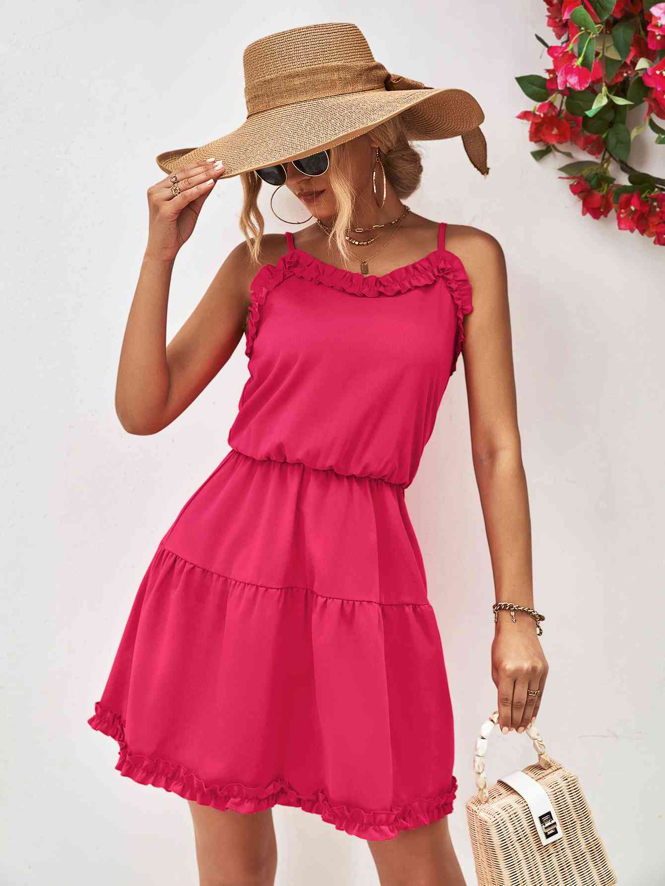 Frill Trim Spaghetti Strap Mini Dress - AllIn Computer