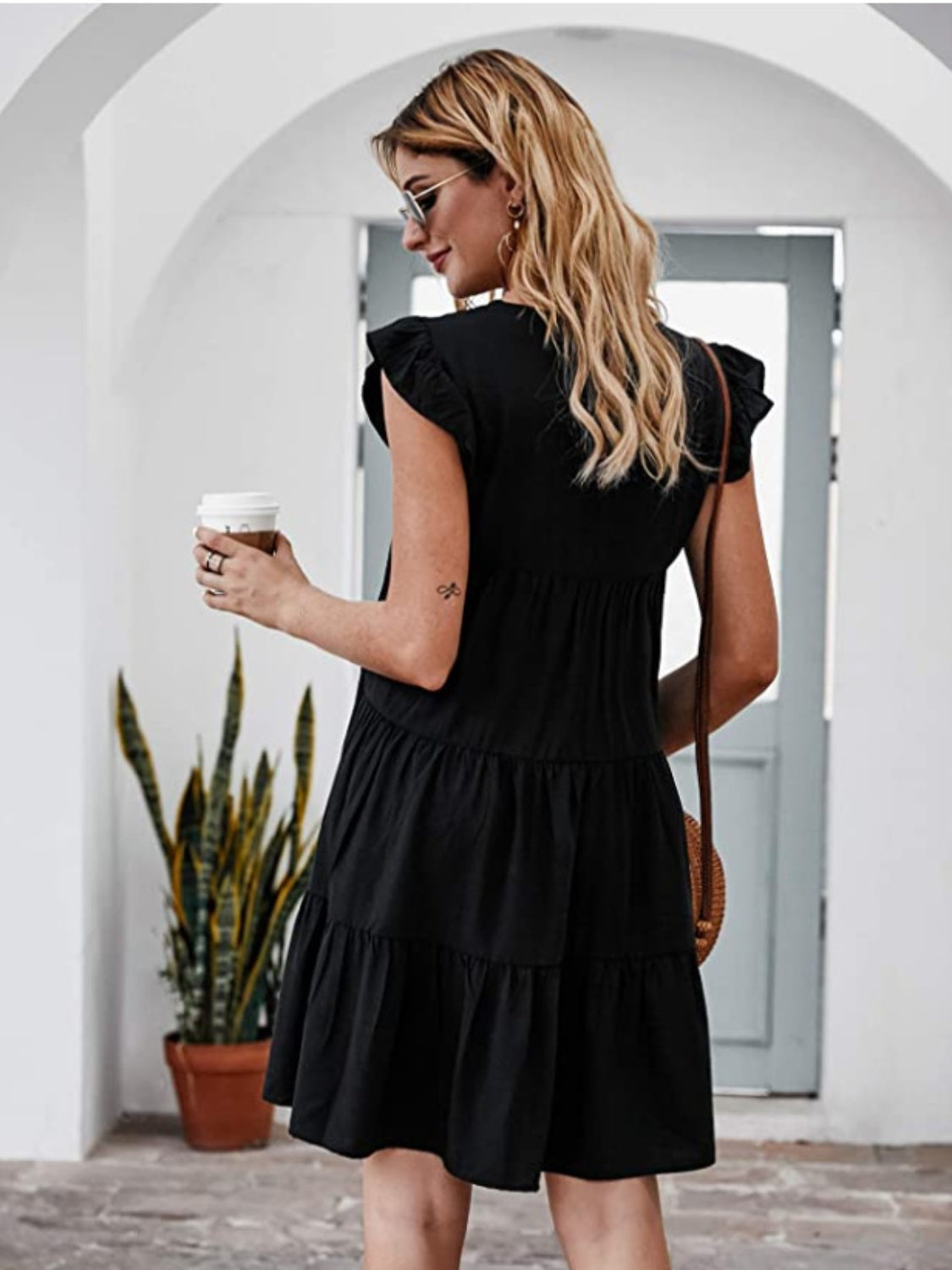 Ruffled Round Neck Cap Sleeve Mini Dress - AllIn Computer
