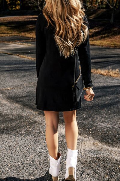 GOOD VIBES Round Neck Long Sleeve Dress - AllIn Computer