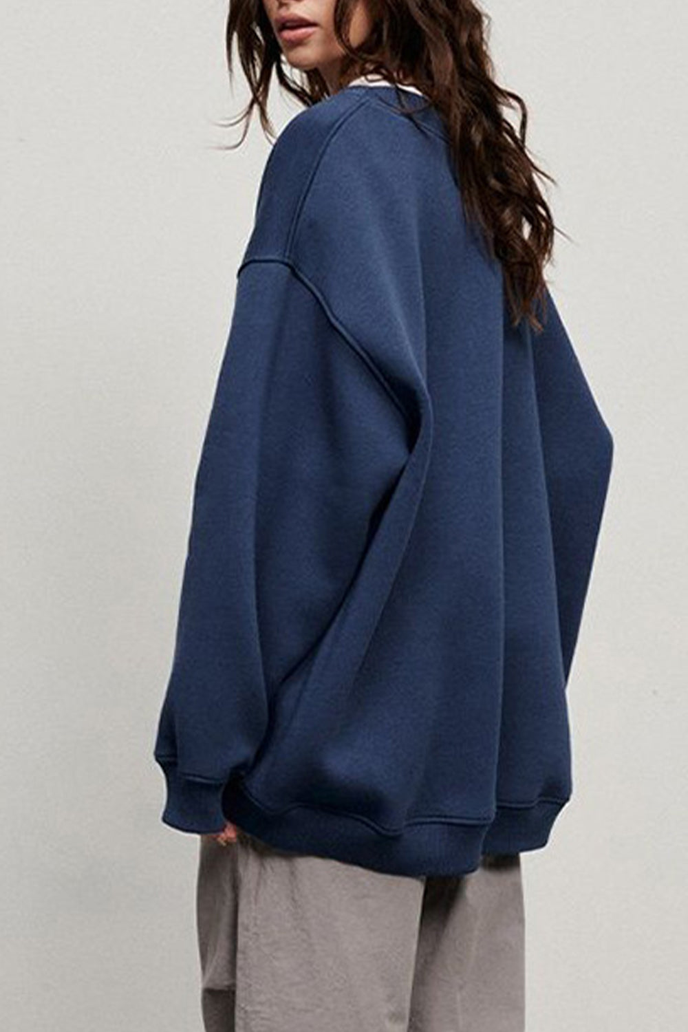 Oversize Round Neck Dropped Shoulder Sweatshirt - AllIn Computer