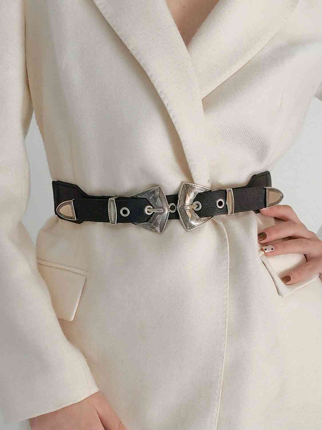 Double Buckle PU Leather Belt - AllIn Computer