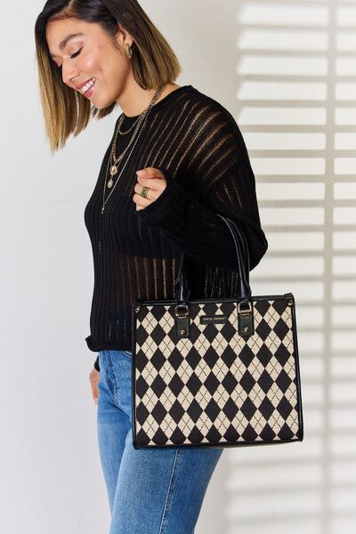 David Jones Argyle Pattern PU Leather Handbag - AllIn Computer