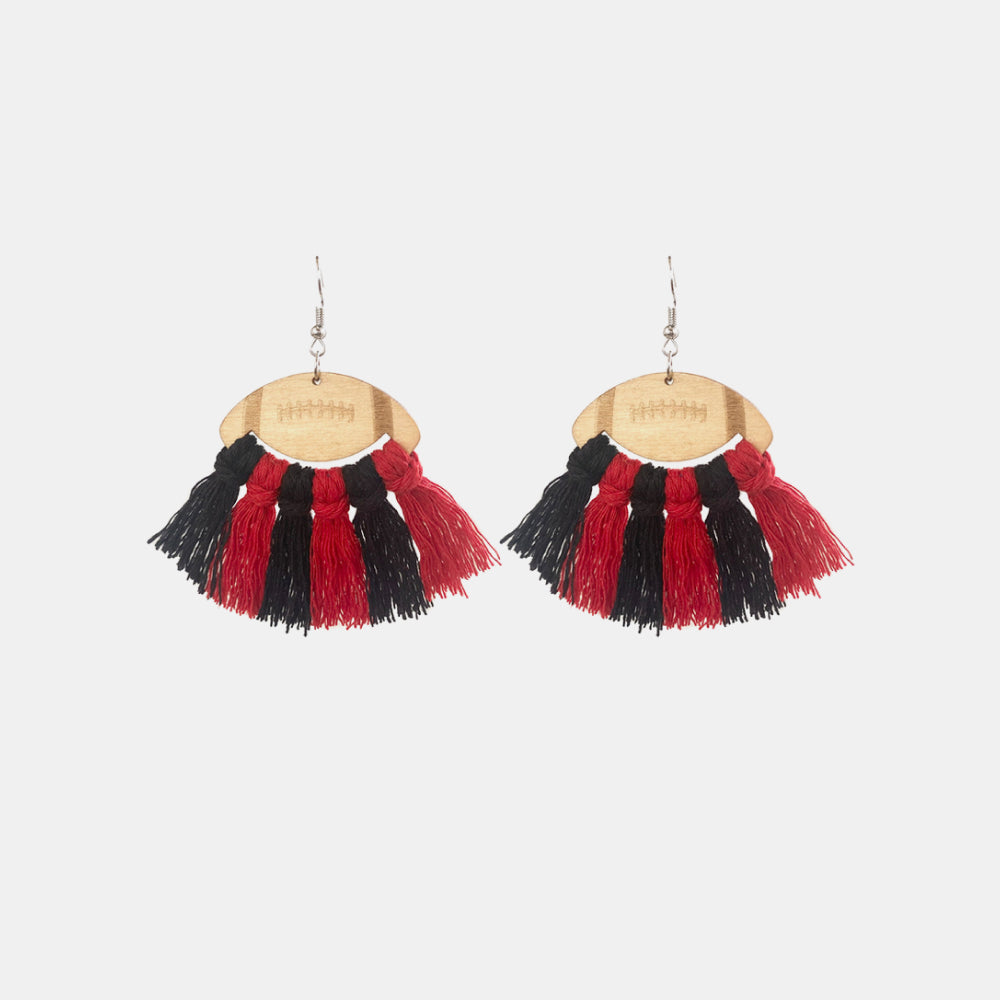 Fringe Detail Football Shape Wooden Dangle Earrings - AllIn Computer