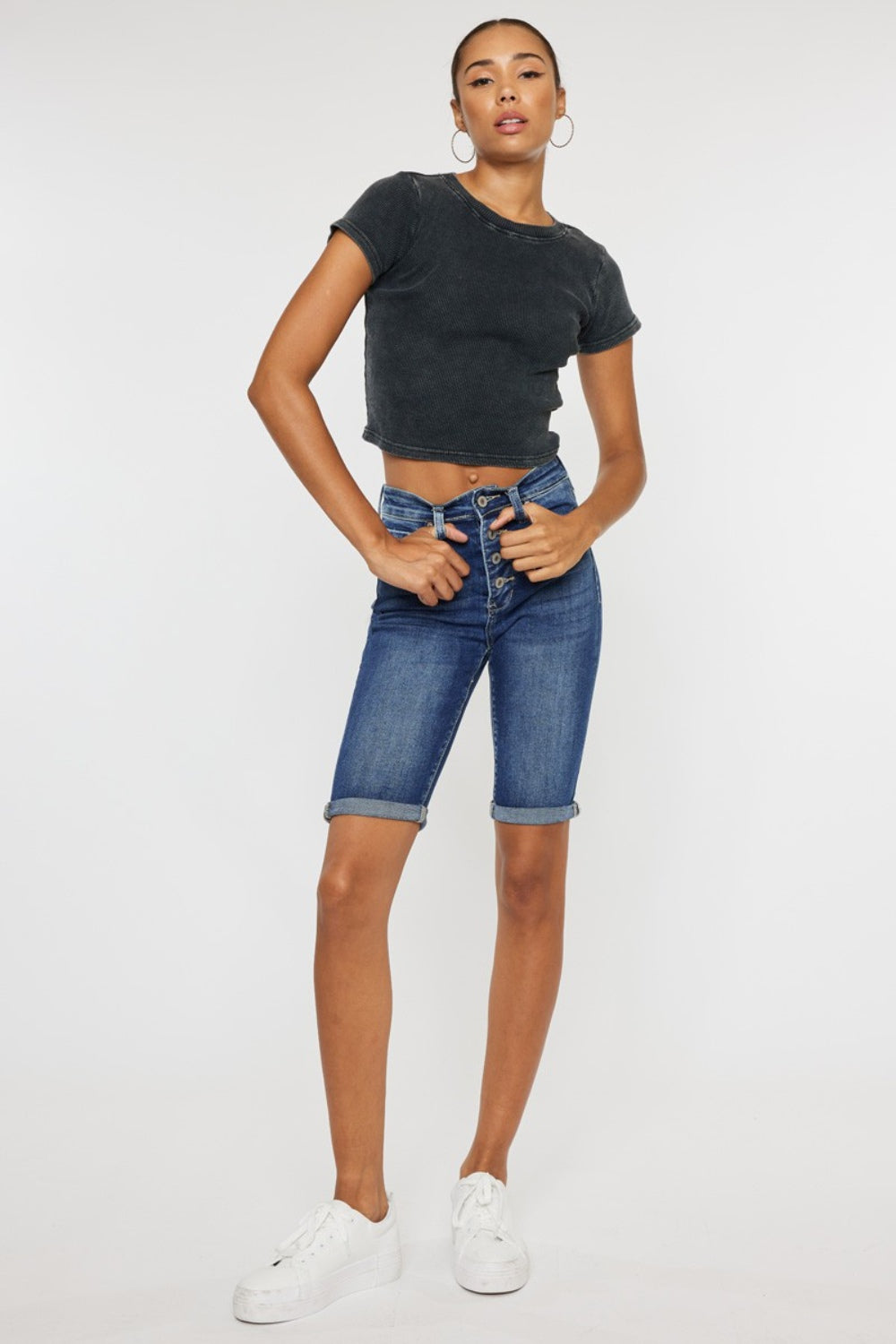 Kancan Full Size Cat's Whiskers Button Fly Denim Shorts - AllIn Computer
