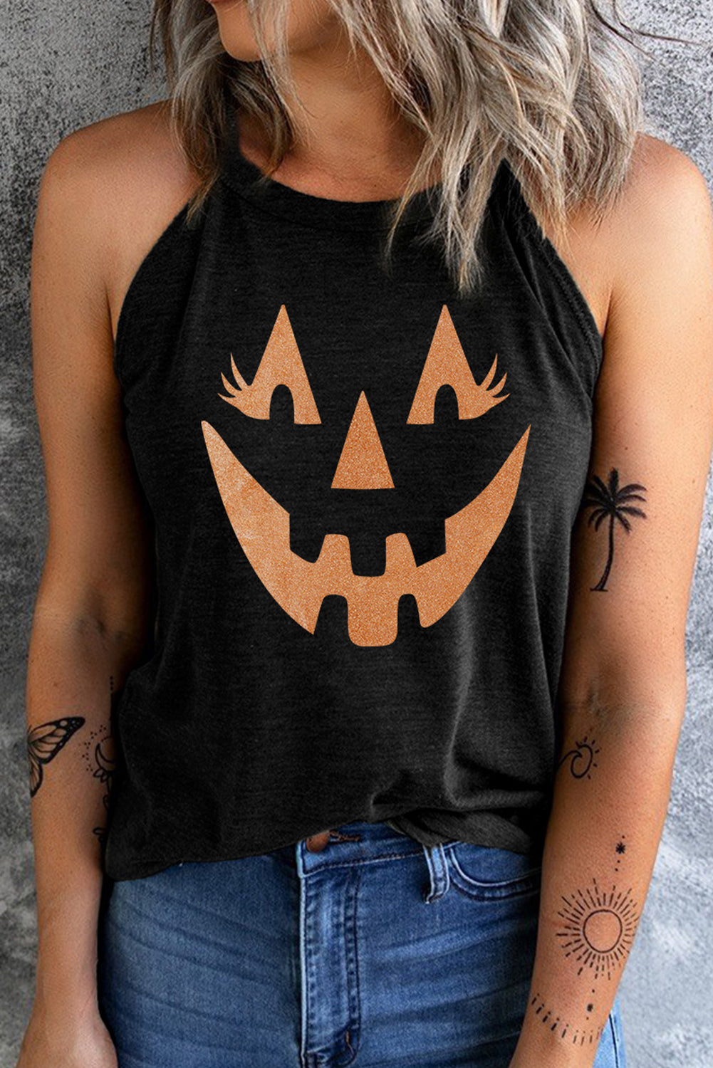 Round Neck Jack-O'-Lantern Graphic Tank Top - AllIn Computer