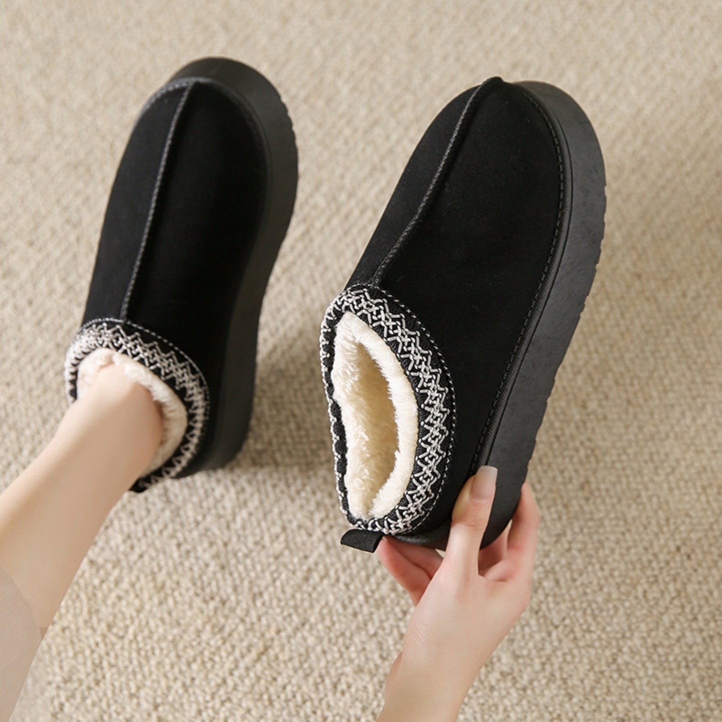 Faux Fur Center-Seam Slippers - AllIn Computer