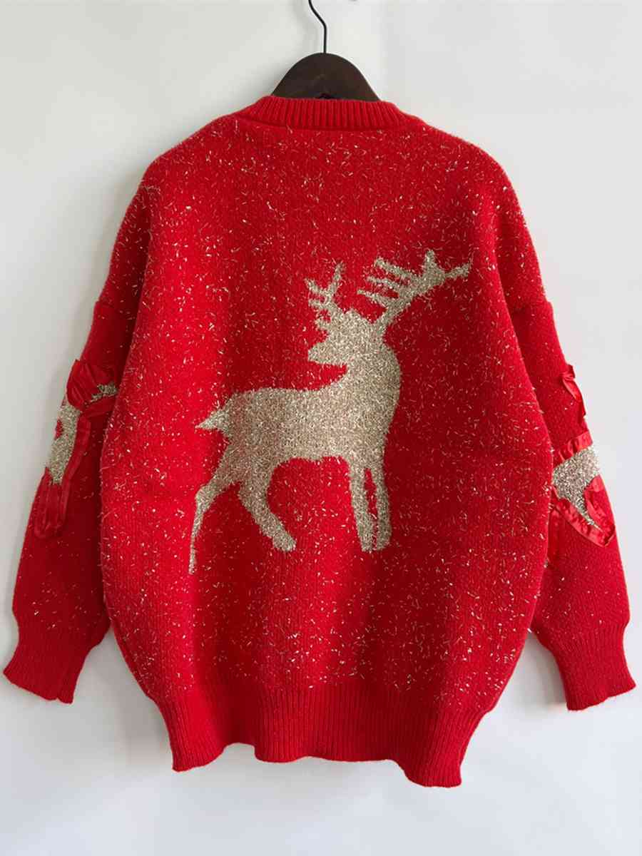Reindeer Round Neck Long Sleeve Sweater - AllIn Computer