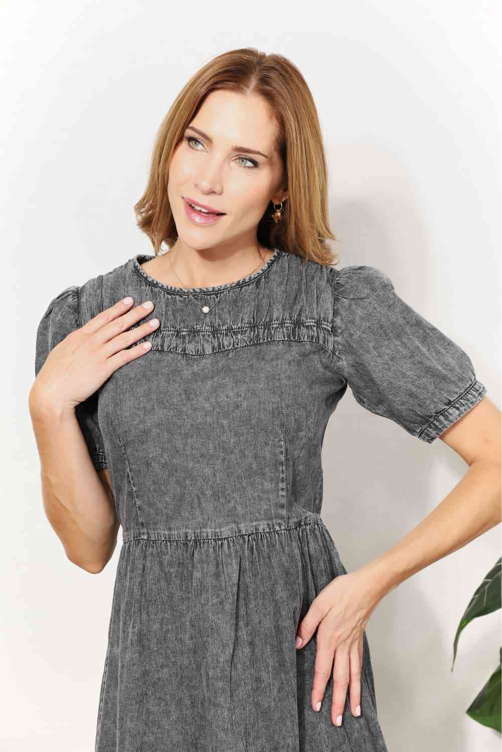 And The Why Full Size Washed Chambray Midi Dress - AllIn Computer
