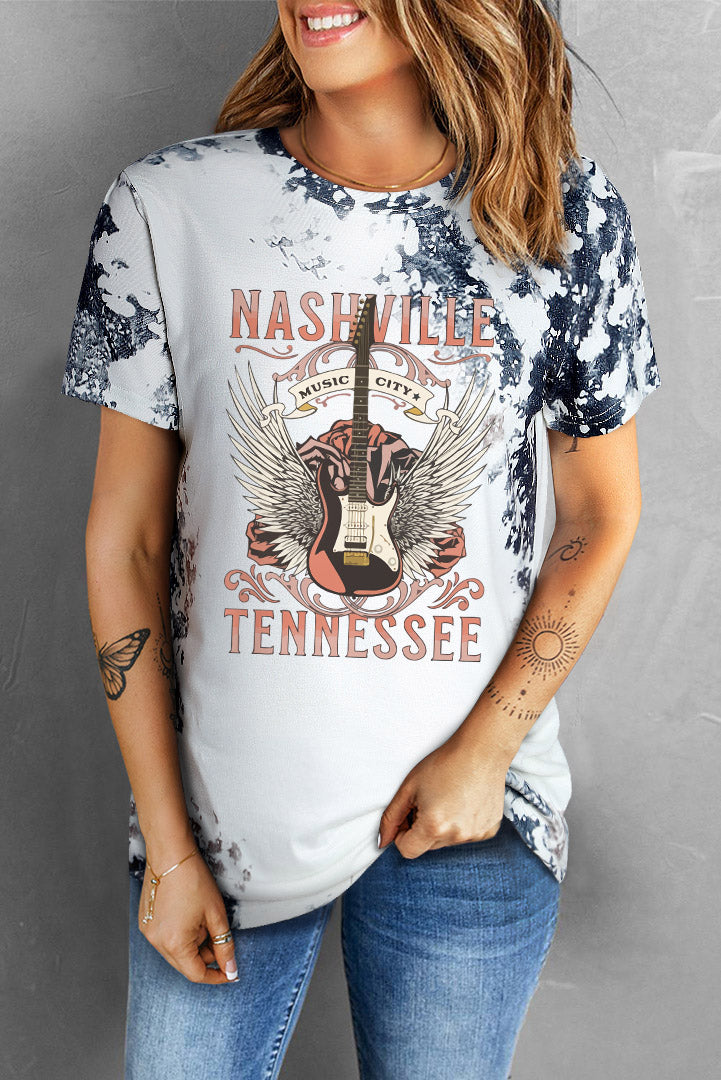 Guitar Graphic Round Neck Short Sleeve T-Shirt - AllIn Computer