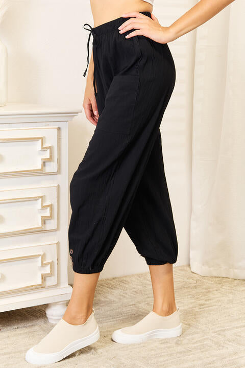 Double Take Decorative Button Cropped Pants - AllIn Computer