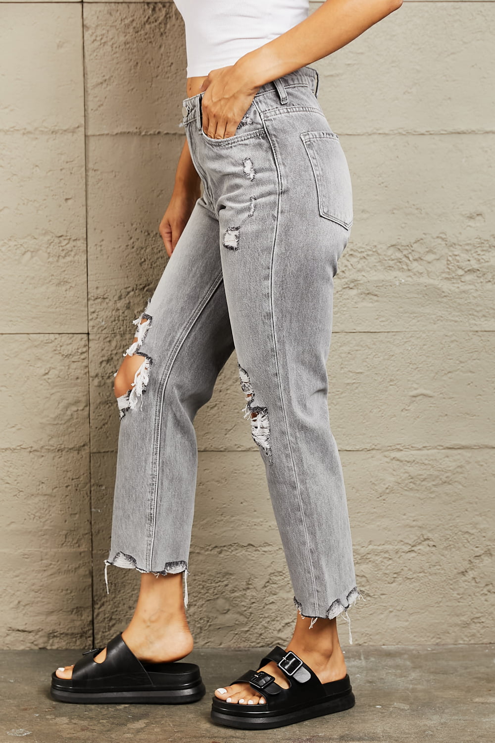 BAYEAS High Waisted Cropped Straight Jeans - AllIn Computer