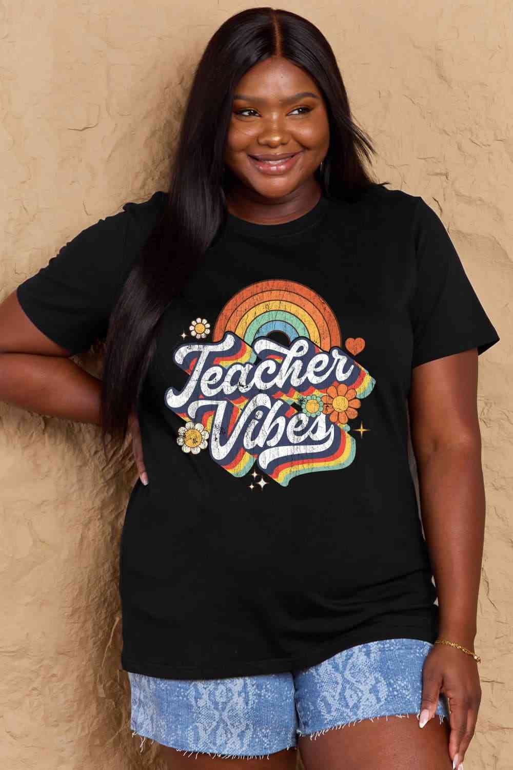 Simply Love Full Size TEACHER VIBES Graphic Cotton T-Shirt - AllIn Computer