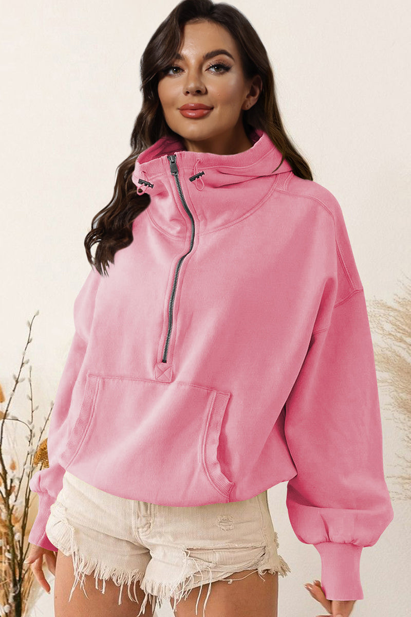 Zip-Up Dropped Shoulder Hoodie - AllIn Computer