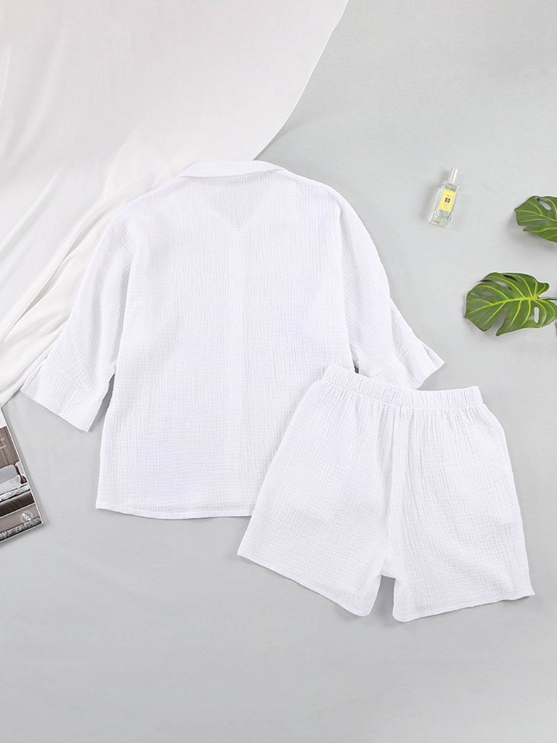 Texture Button Up Shirt and Shorts Set - AllIn Computer