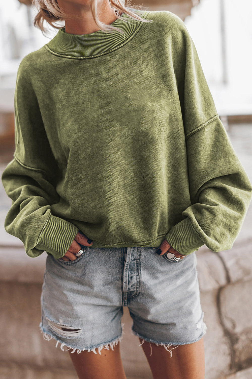 Round Neck Dropped Shoulder Sweatshirt - AllIn Computer