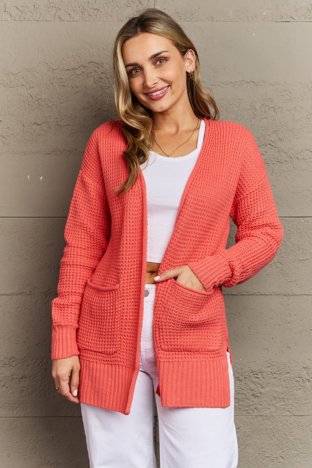 Zenana Bright & Cozy Full Size Waffle Knit Cardigan - AllIn Computer