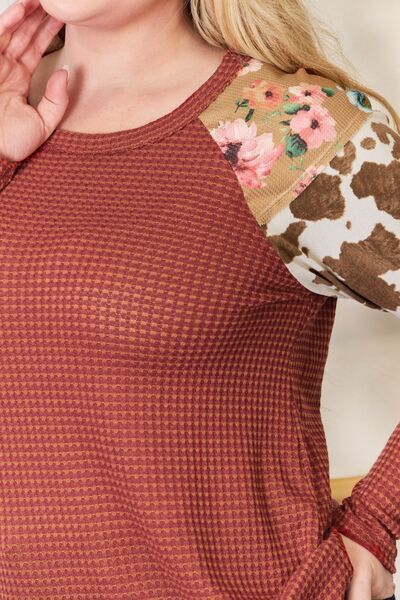 Hailey & Co Full Size Leopard Waffle-Knit Blouse - AllIn Computer