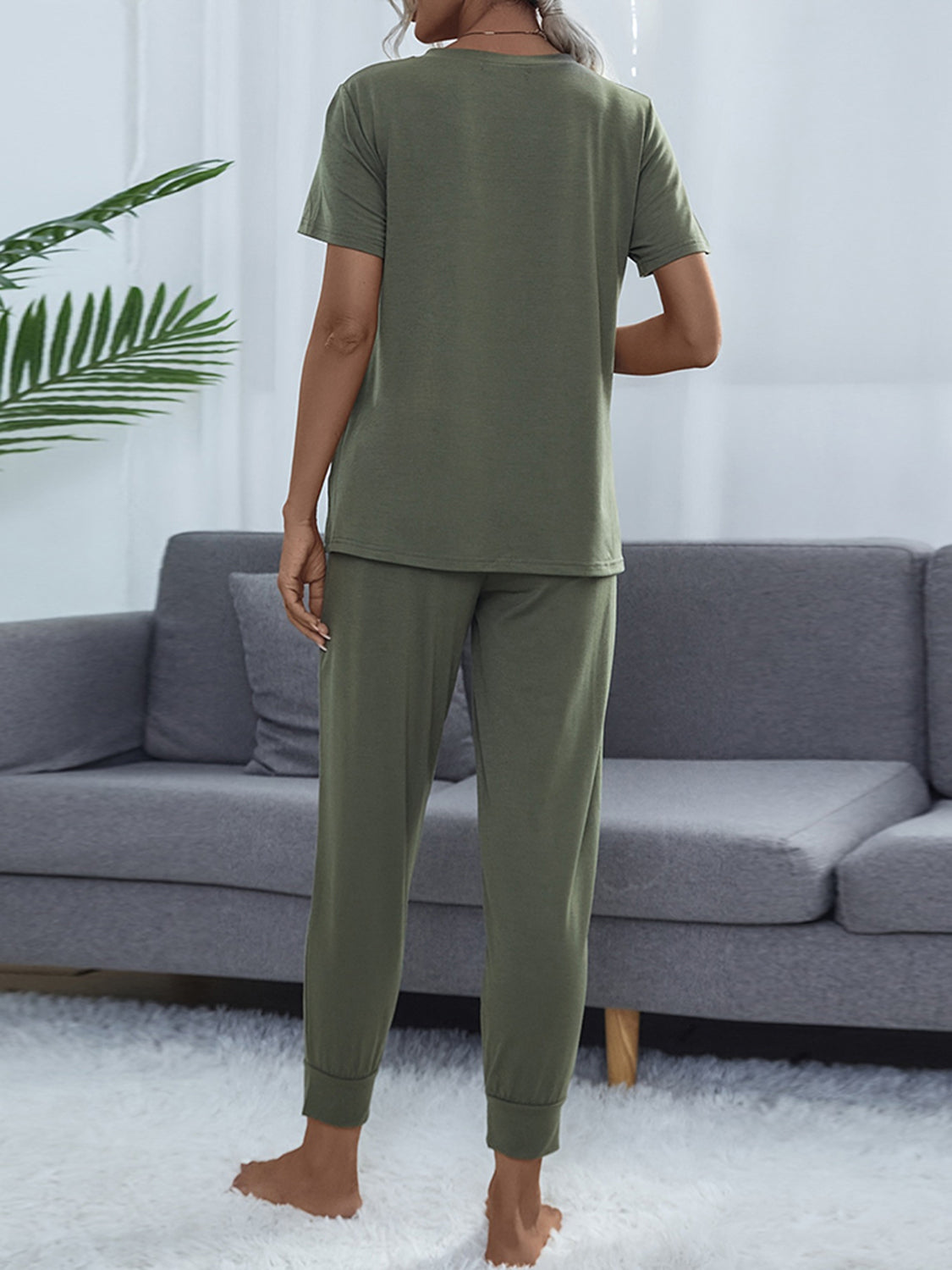 Round Neck Short Sleeve Top and Pants Set - AllIn Computer
