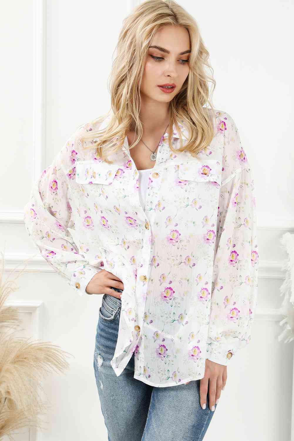 Floral Print Long Sleeve Shirt - AllIn Computer