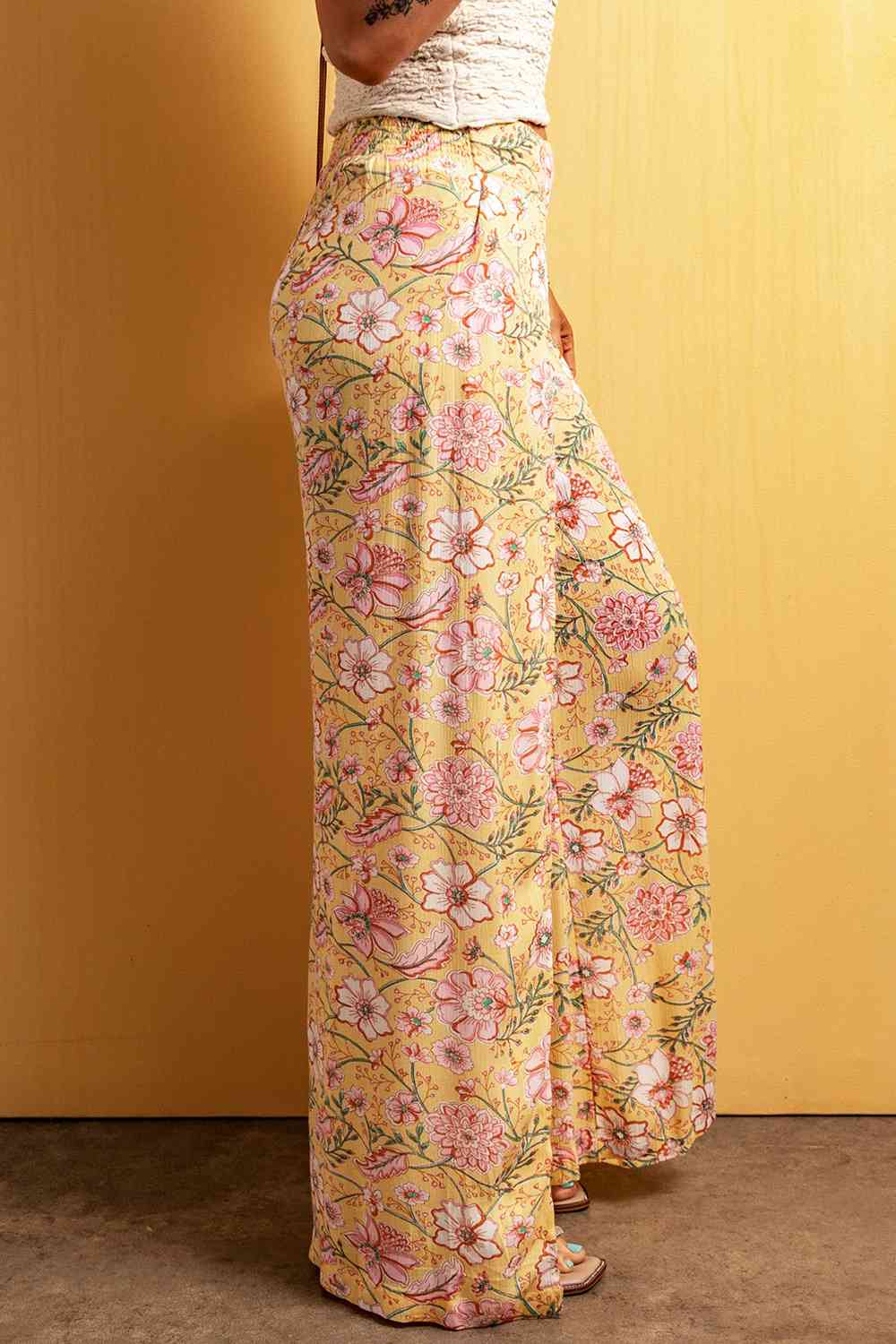 Floral Slit Wide Leg Pants - AllIn Computer