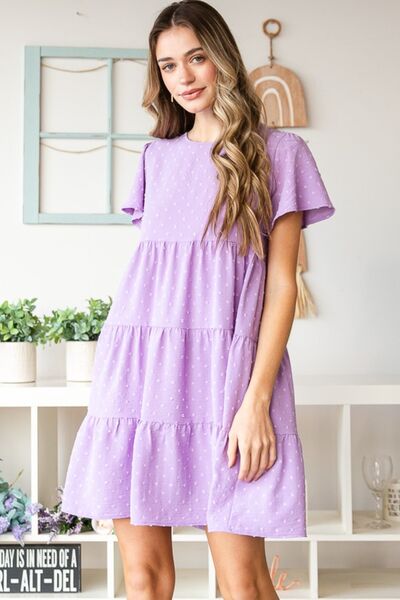Heimish Full Size Swiss Dot Short Sleeve Tiered Dress - AllIn Computer