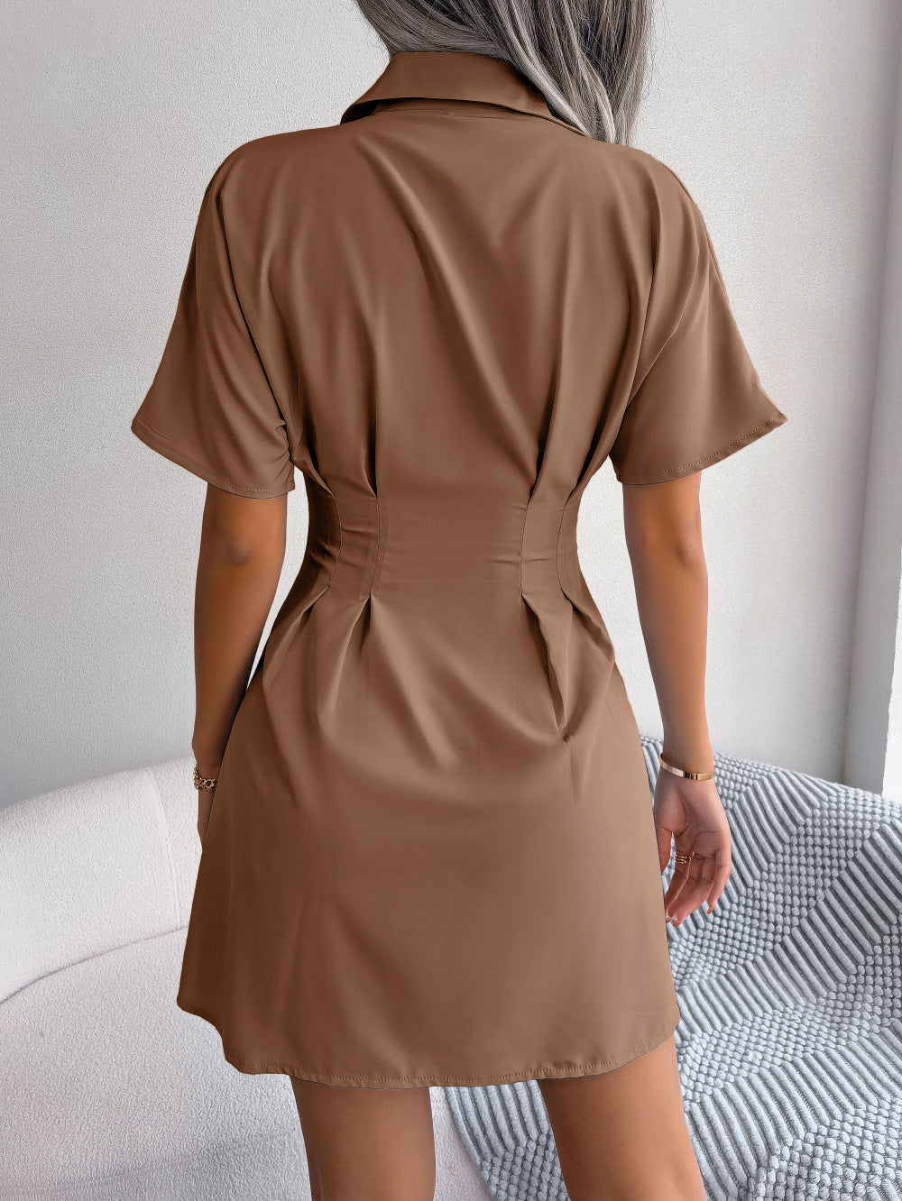 Button Down Collared Mini Dress - AllIn Computer