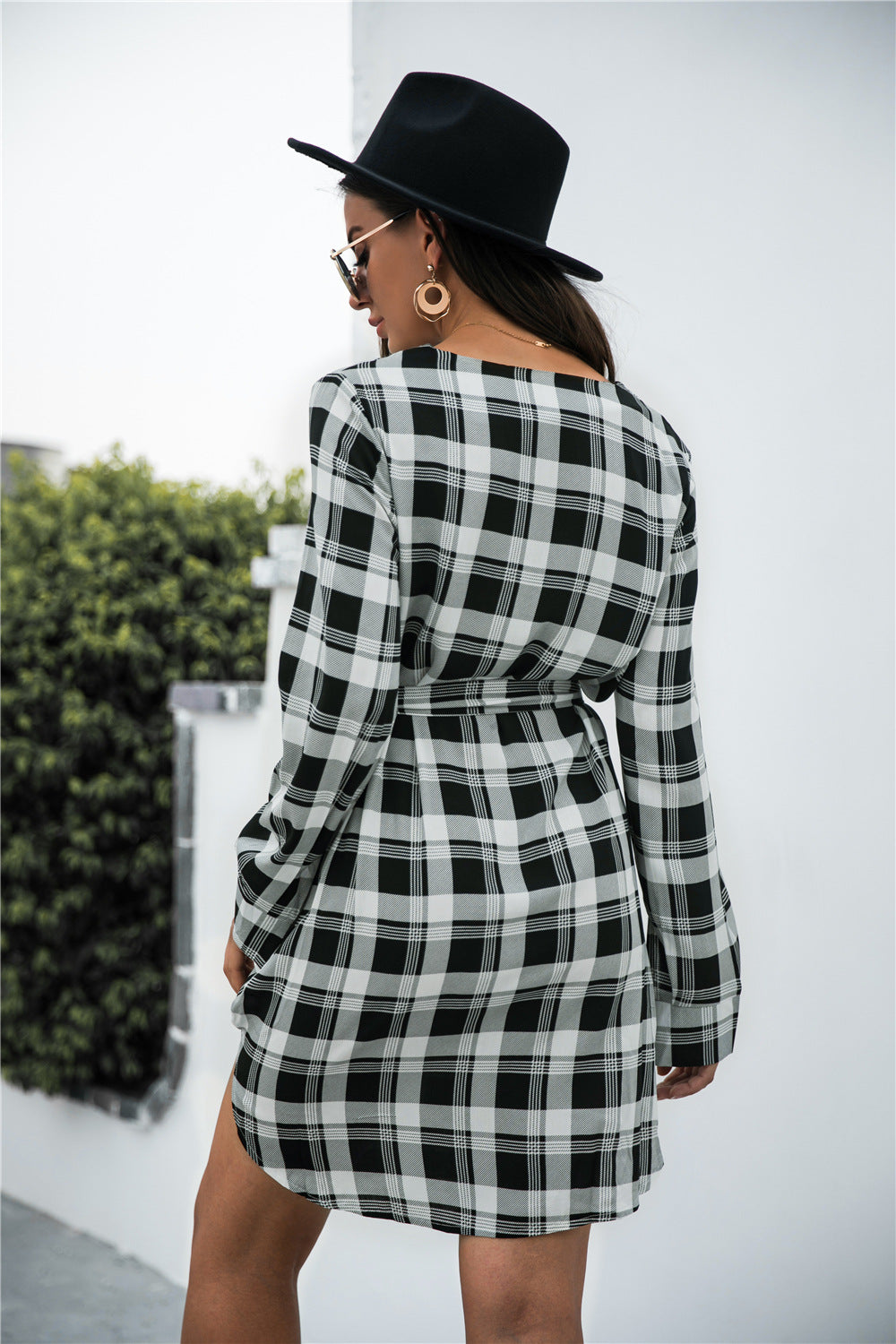 Plaid V-Neck Tie Waist Dress - AllIn Computer