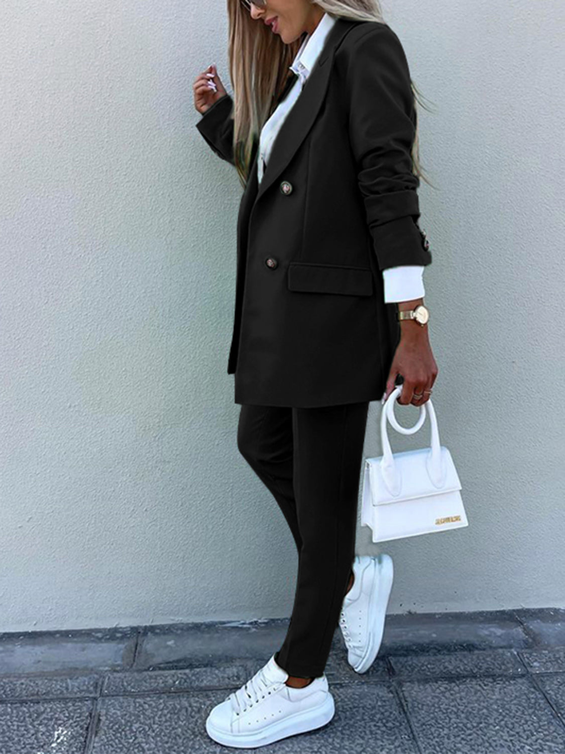 Lapel Collar Long Sleeve Blazer and Pants Set - AllIn Computer
