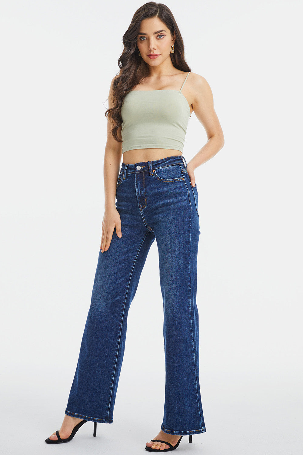 BAYEAS Full Size High Waist Cat's Whisker Wide Leg Jeans - AllIn Computer