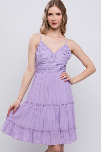 LOVE TREE Lace Detail Tied V-Neck Mini Cami Dress - AllIn Computer