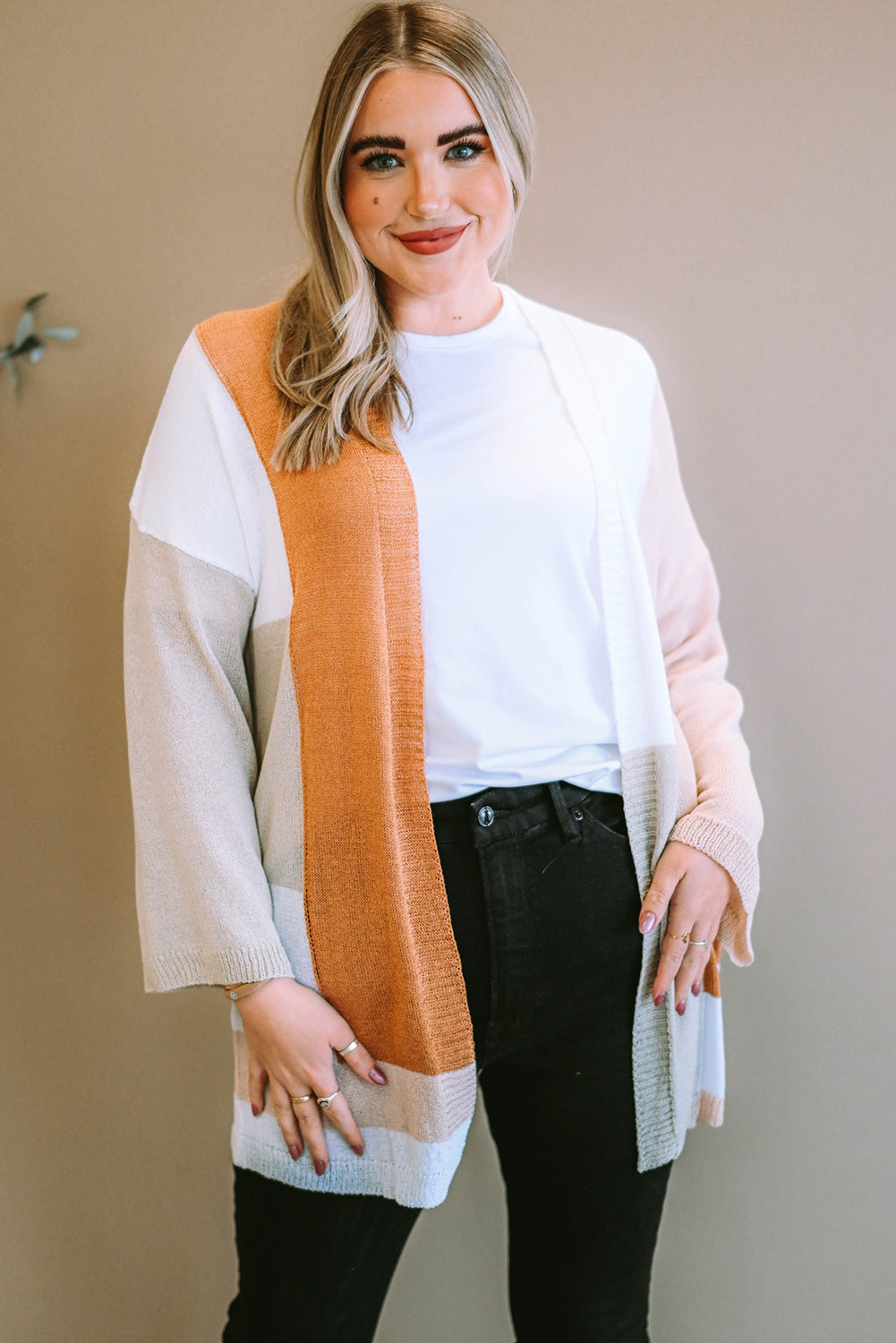 Plus Size Color Block Open Front Longline Cardigan - AllIn Computer