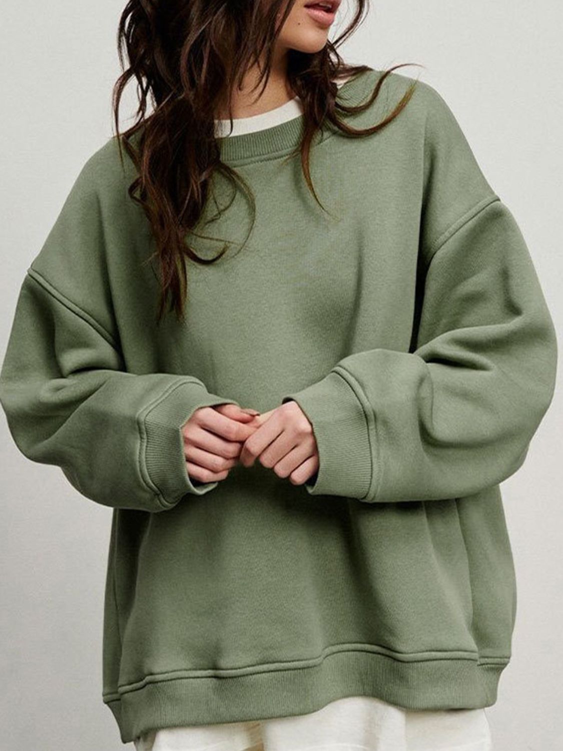 Oversize Round Neck Dropped Shoulder Sweatshirt - AllIn Computer