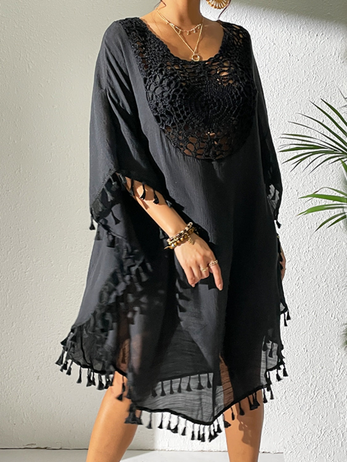 Tassel Cutout Scoop Neck Cover-Up Dress - AllIn Computer