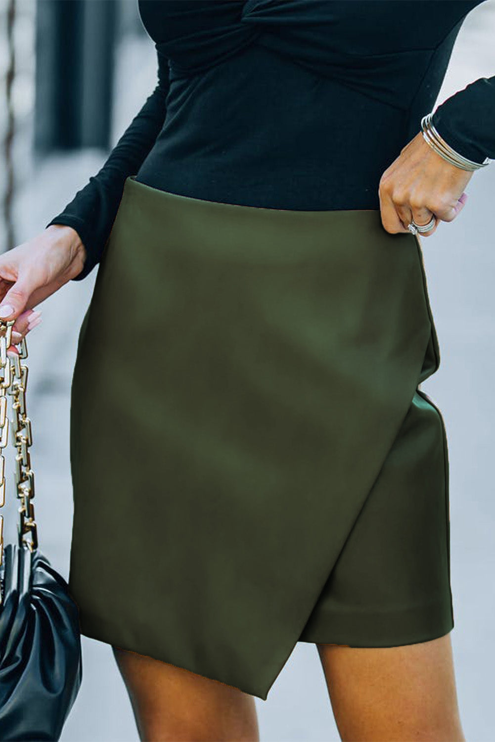 Double Take Asymmetrical PU Leather Mini Skirt - AllIn Computer