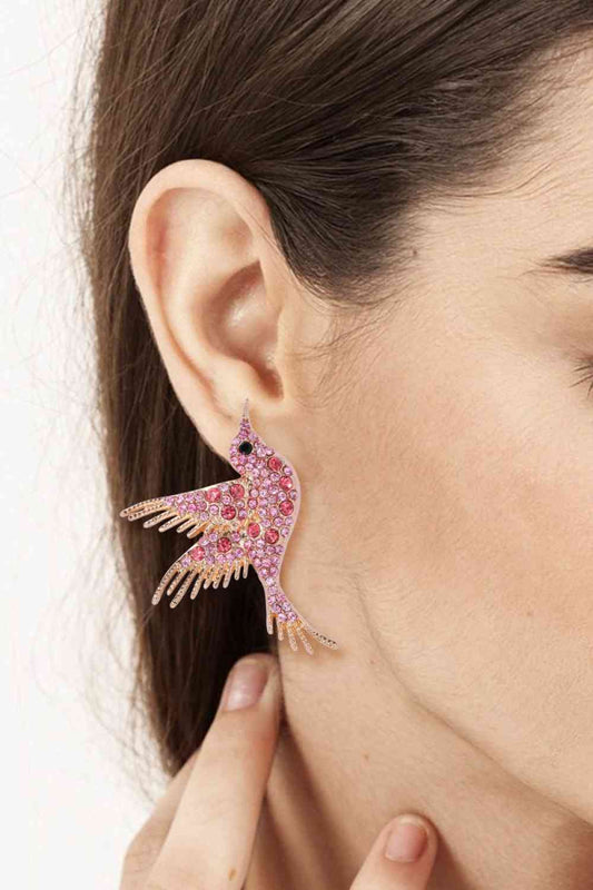 Bird Shape Zinc Alloy Frame Glass Stone Dangle Earrings - AllIn Computer