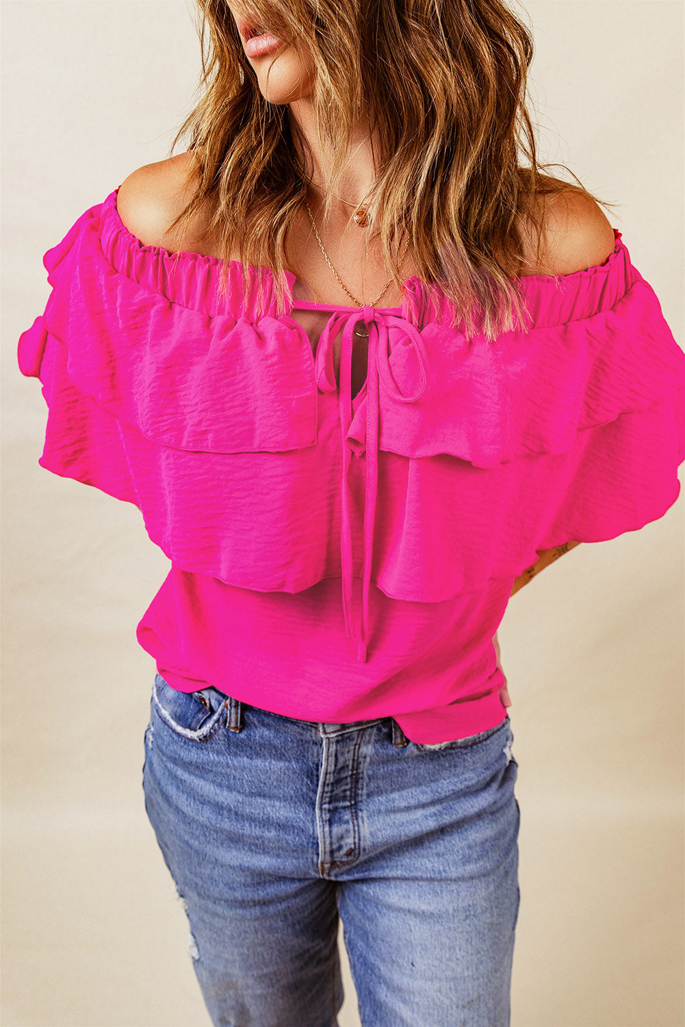 Tied Off-Shoulder Layered Blouse - AllIn Computer