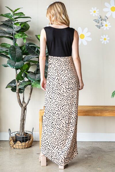 Heimish Full Size Slit Animal Print V-Neck Wide Strap Dress - AllIn Computer