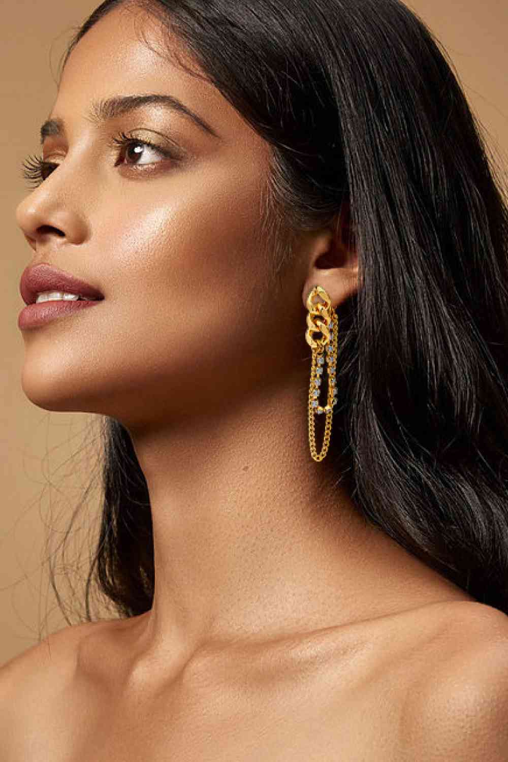 Rhinestone Copper Chain Earrings - AllIn Computer
