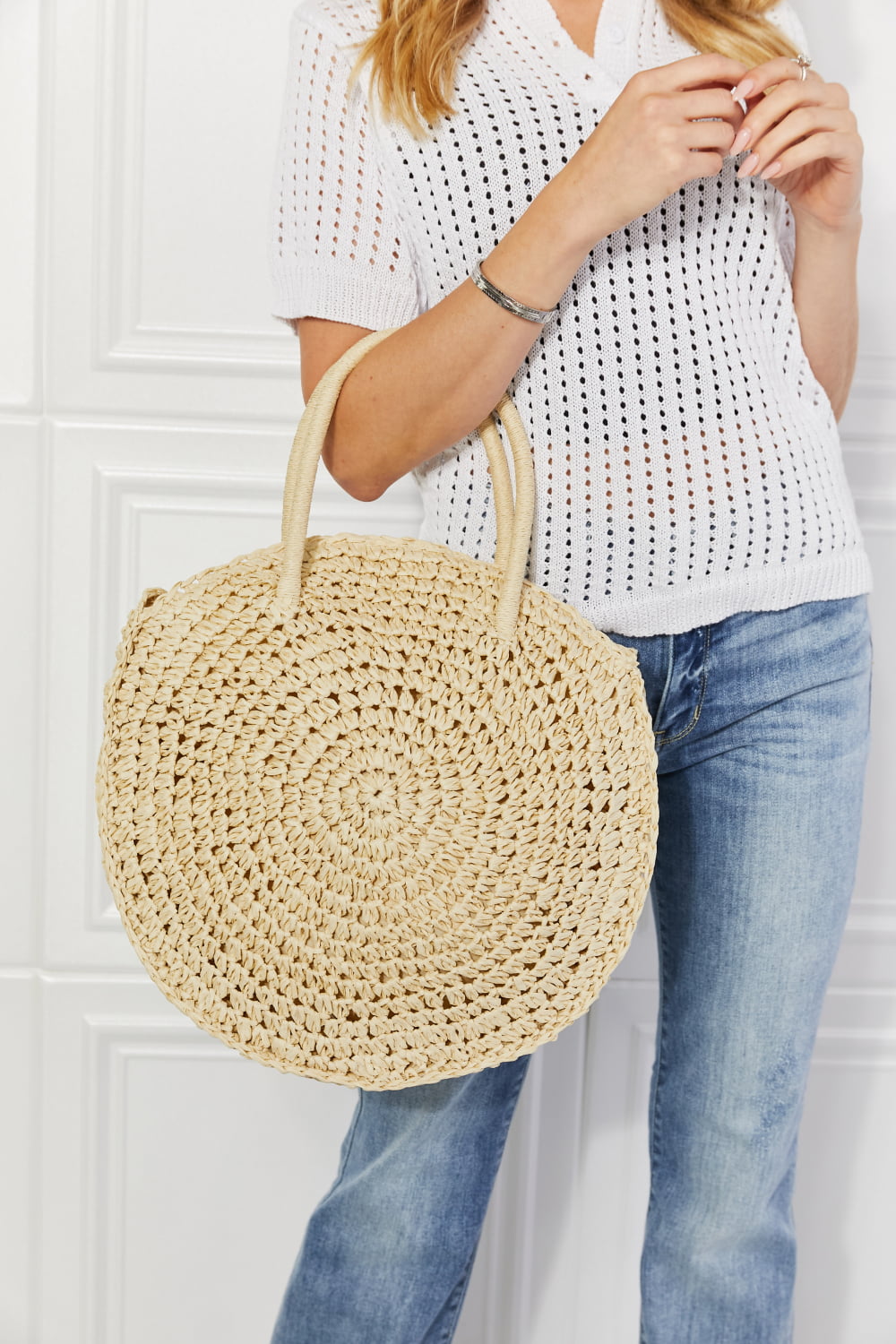 Justin Taylor Beach Date Straw Rattan Handbag in Ivory - AllIn Computer