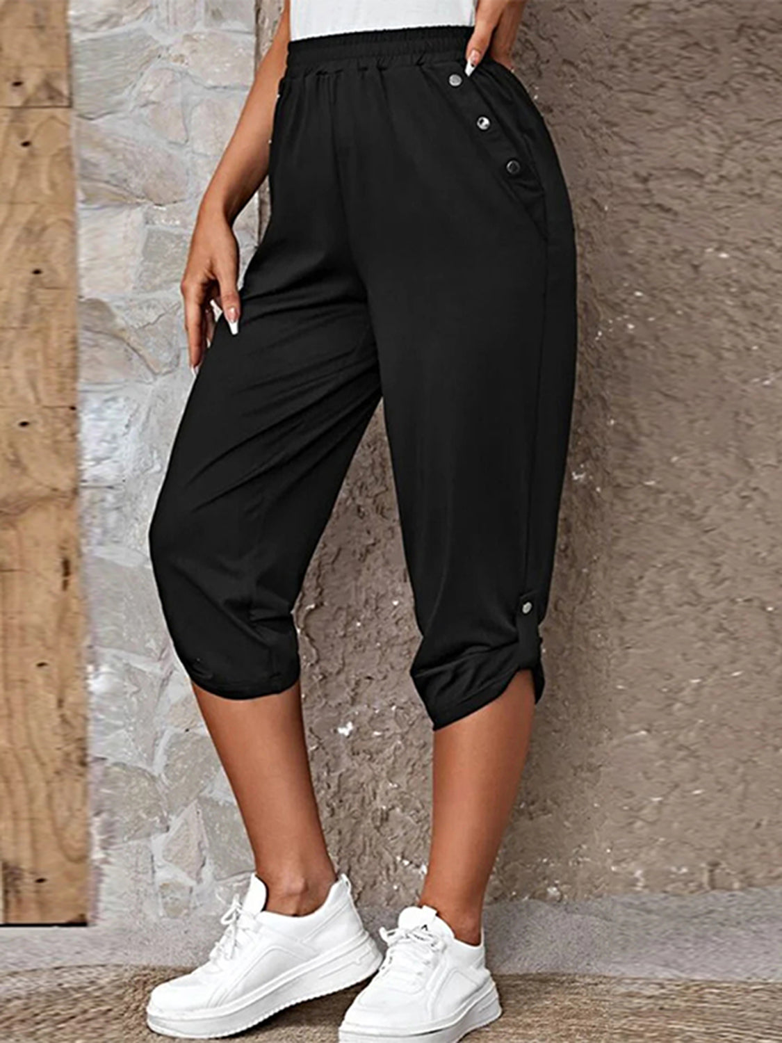 Full Size Roll-Tab Capris Pants - AllIn Computer
