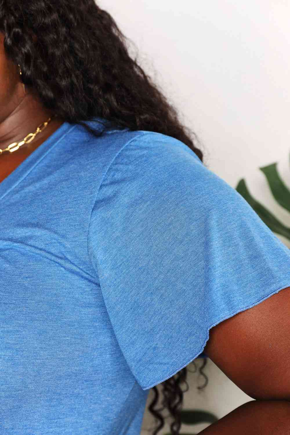 Double Take Ruched V-Neck Short Sleeve T-Shirt - AllIn Computer