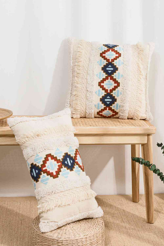 Embroidered Fringe Detail Decorative Throw Pillow Case - AllIn Computer